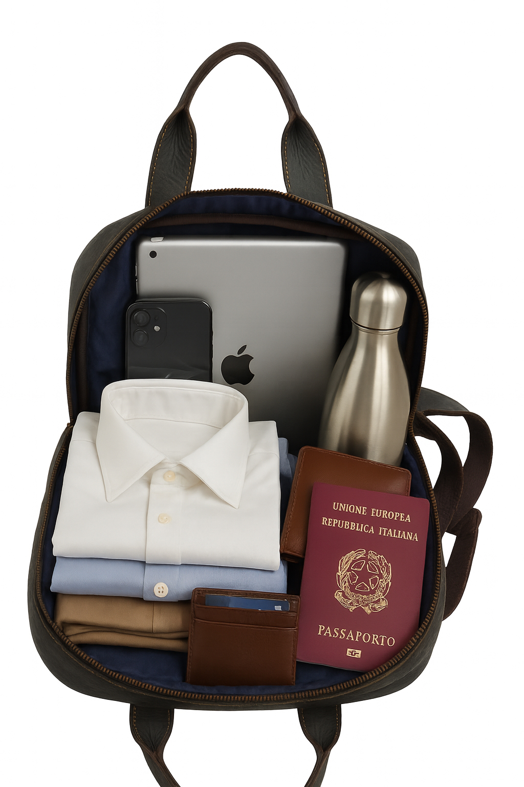 Zaino in pelle verde scuro con tasche multiple - immagine 4