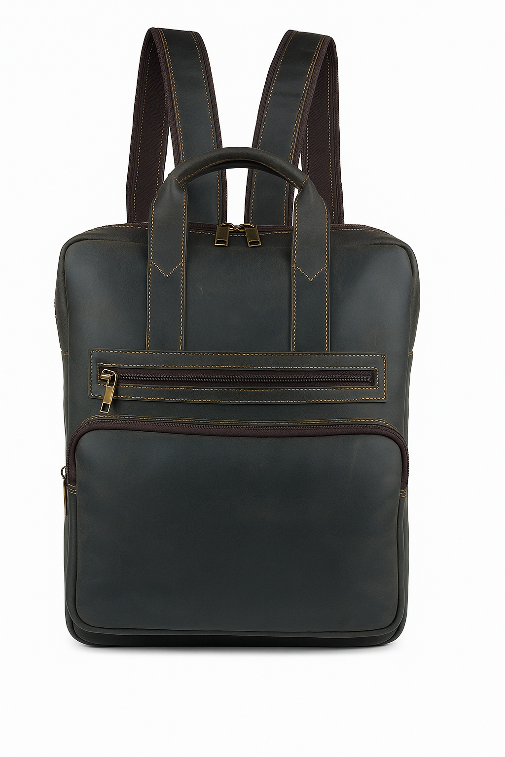 Zaino in pelle verde scuro con tasche multiple